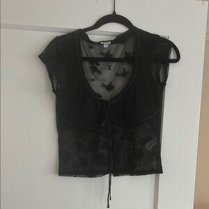 Garage Sheer Babydoll Lace Short Sleeve Top